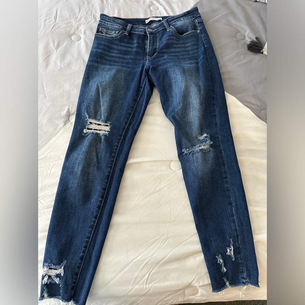 KanCan distressed with leopard print patch skinny jeans